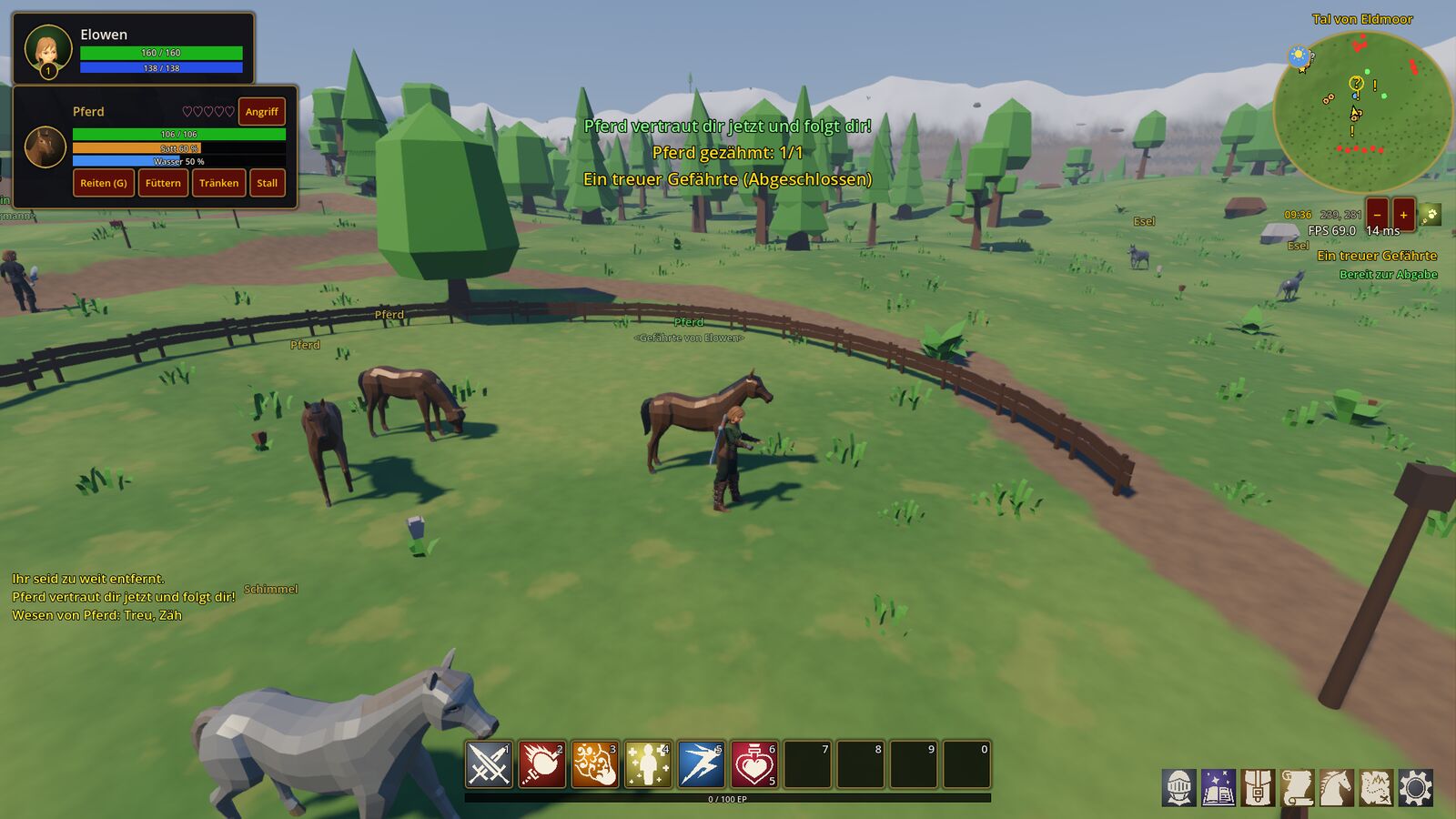 A player has just tamed a horse on the paddock